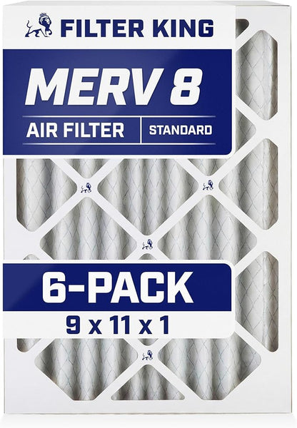 Filter King 9x11x1 Air Filter | 6-PACK | MERV 8 HVAC Pleated A/C Furnace Filters | MADE IN USA | Actual Size: 9 x 11 x .75"
