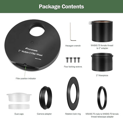Astromania Telescope Filter Wheel Holder, Filter Wheel Drawer Compatible with 5-Position Moon Nebula Filter 2 Inch for Astronomical Observation As Useful Telescope Accessories with 2 Inches T Adapter