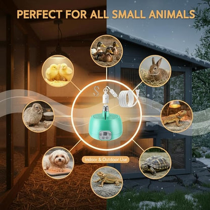 Enhon 1 Set Chicken Coop Heater, Timing Heat Lamp for Chickens, Smart Temperature Control Chicken Brooder Heater Greenhouse Warmer, 5 Ft Ultra Long Cable Reptile Heating Lamp for Chicks Duck Dog Cat
