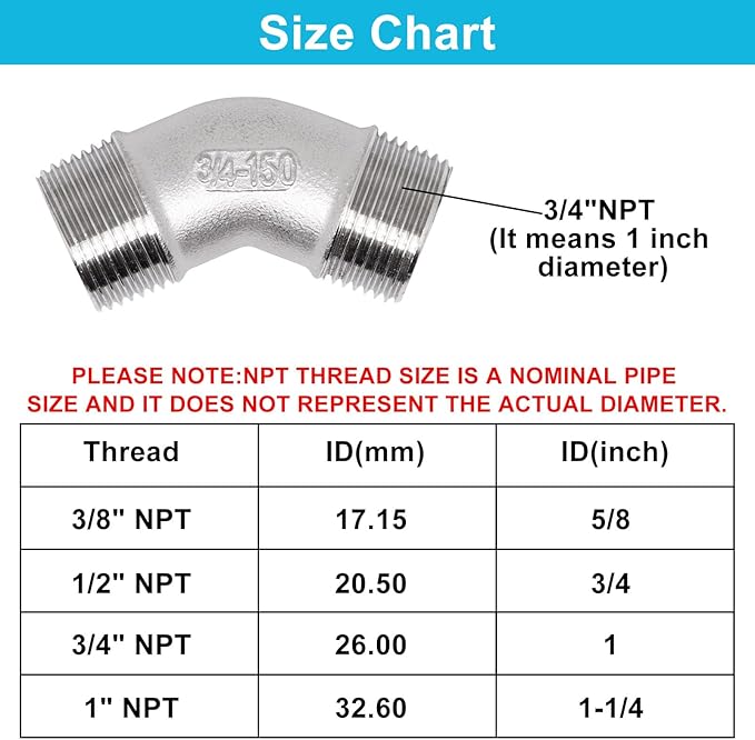 45 Degree Elbow 2PCS, 3/4" NPT Male X 3/4" NPT Male 304 Stainless Steel Pipe Fitting, Connector Coupler Apply to Outdoor/Garden/Industrial