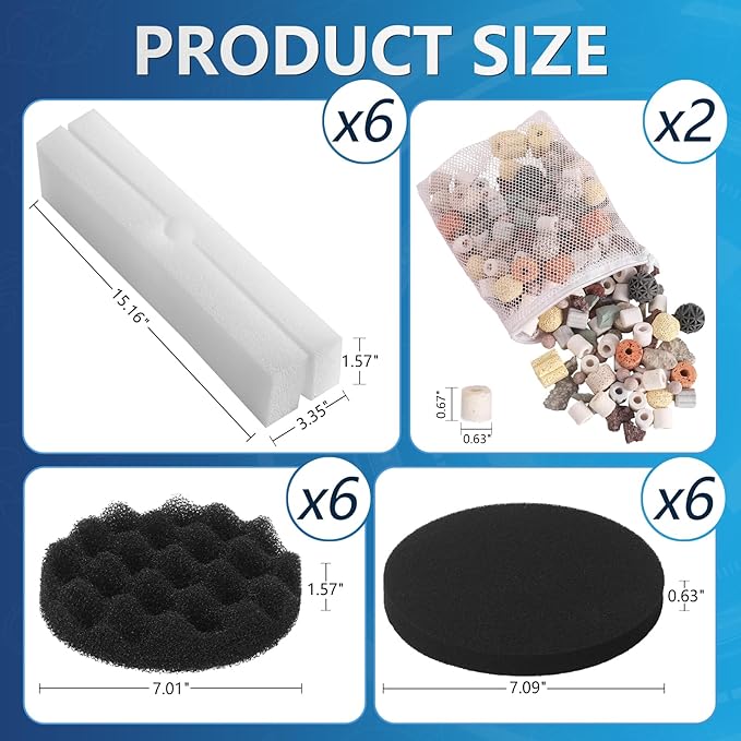 20 PCS Replacement Filter Media Kit for Fluval FX4/FX5/FX6 Aquarium Filters, Including Carbon Filter Pads, Bio-Foam Block, Bio Ceramic Rings, Bio-Foam Pads