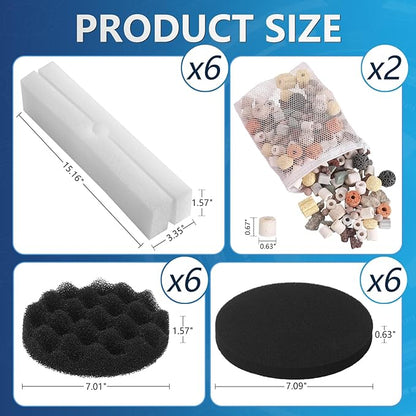 20 PCS Replacement Filter Media Kit for Fluval FX4/FX5/FX6 Aquarium Filters, Including Carbon Filter Pads, Bio-Foam Block, Bio Ceramic Rings, Bio-Foam Pads