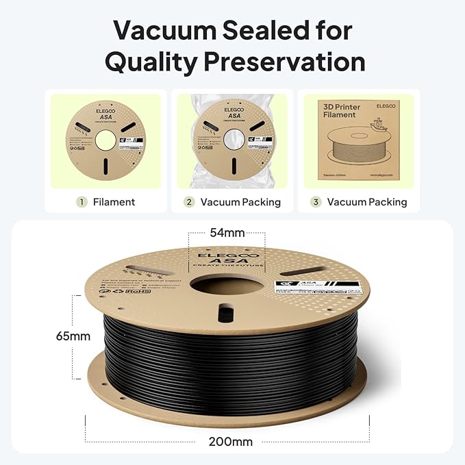 ELEGOO ASA Filament 1.75mm Deep Black 4KG, UV & Weather Resistant 3D Printer Filament Bundle for Outdoor Functional Parts, High Impact Strength Engineering Grad 1kg Spool (2.2lbs) Fit for FDM Printers