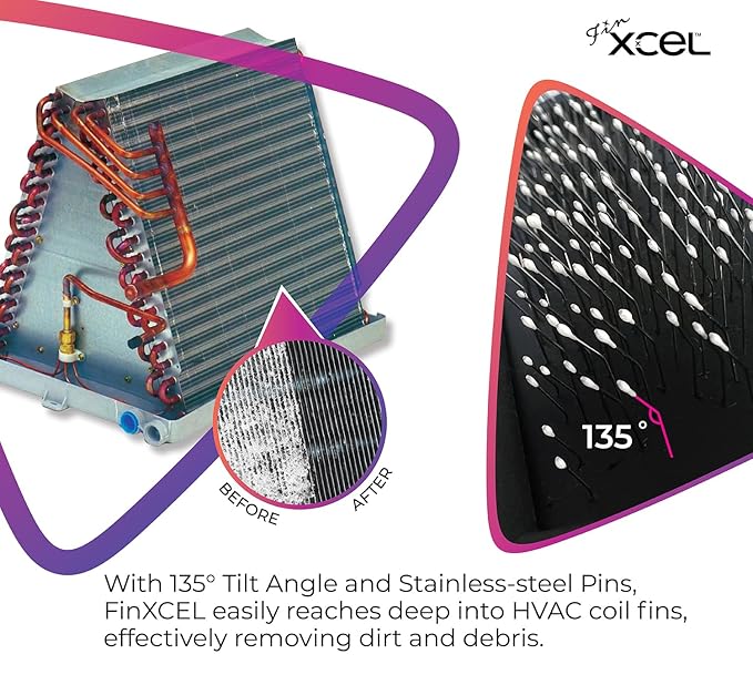 XCEL Advanced HVAC Coil Cleaning Fin Brush for AC Evaporator and Condenser Coils – HVAC Coil Cleaner | Stainless Steel Pins - Improve HVAC Efficiency, Easy AC Maintenance - Double Sided
