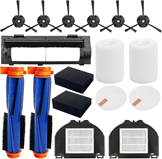 RV2310AE Replacement Parts for Shark AV2310AE/RV2320S/RV2300S/UR2360S Matrix Robot Vacuum 2 Roller Brushes, 6 Side Brushes, 2 HEPA Filters, 2 Foam & 2 Sponge Filters, 1 Main Brush Cover-15 Pack