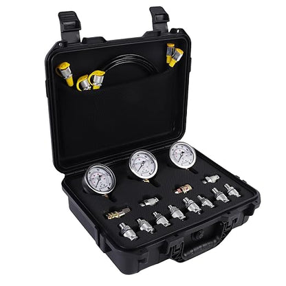 SINOCMP Hydraulic Pressure Test Kit with 3 Gauges(25/40/60Mpa), 12 Test Couplings, 3 Test Hoses(64in) Diagnosis Tester Gauge Kit Set for Excavator Construction Machinery