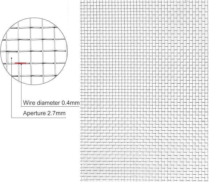 Stainless Steel Woven Wire Mesh Stainless Steel Wire Metal Mesh Sheets, 8 Mesh Steel Woven Mesh Rodent Proof Garden Insect Screen Heat-Resistant Metal Filter Screen Sheet (Silver 1