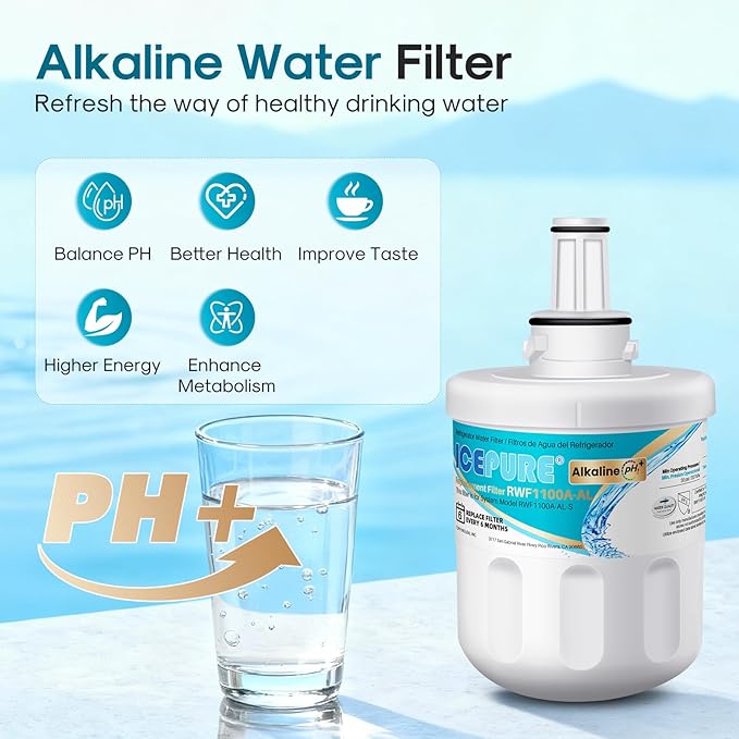 ICEPURE Alkaline DA29-00003G Refrigerator Water Filter Replacement for Samsung DA29-00003A, DA29-00003B, Aqua-Pure Plus, HAFCU1, FMS-1 WSS-1 WF289 RFG237AARS RS22HDHPNSR RSG257AARS, Enhances PH, 4Pack
