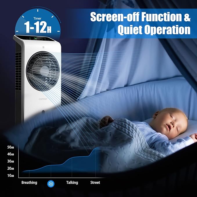 COSTWAY Portable Evaporative Air Cooler, 3-in-1 Swamp Cooler w/Remote Control, 360° Rotating Fan Blade, 3 Modes, 12H Timer, 2 Ice Packs, Air Cooling Fan with Fan & Humidifier for Room Home Office