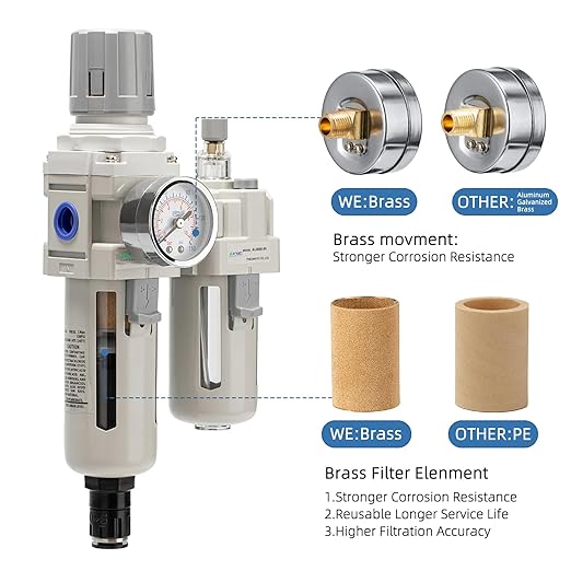 1/2" Auto-Drain FRL Assembly - Professional Grade Compressed Air Conditioner with Cyclonic Separation | 0-150 PSI Operating Range | CNC-Machined Body