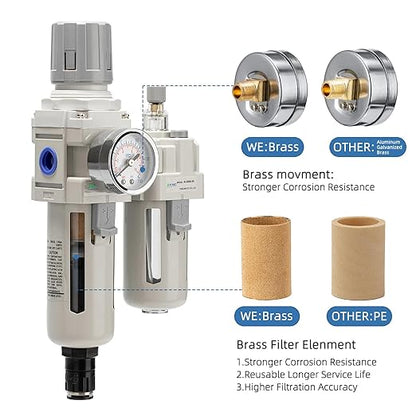 1/2" Auto-Drain FRL Assembly - Professional Grade Compressed Air Conditioner with Cyclonic Separation | 0-150 PSI Operating Range | CNC-Machined Body