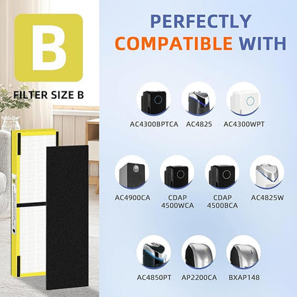 FLT4825 HEPA Filter B Replacement Compatible with G-Guardian Air Purifiers AC4825 AC4825E AC4825W AC4300 AC4800 AC4900 AC4850,2 H13 True HEPA Filters+8 Carbon Pre-Filters