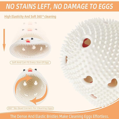 2PCS Silicone Egg Cleaner for Fresh Eggs, Egg Washer for Fresh Eggs, Egg Scrubber for Fresh Eggs, Reusable Cleaning Tools for Chicken Coop Accessories Cute Easter Gifts (White + Brown)