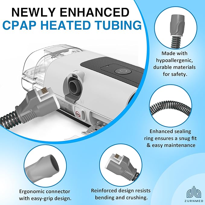 ZURNMED® Climate-Line Air Hose for AirSense 11 & AirCurve 11 (6.5 ft / 2 m) – Includes 12 Replacement Filters – Flexible, Leak-Free CPAP Tubing for Restful Sleep (S11 Models Only)