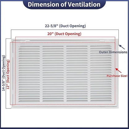 20"W x 12"H [Duct Opening Size] Steel Return Air Filter Grille - Removable Face/Door for 1 inch Filters -HVAC Vent Cover Grill - White [Outer Dimensions: 22 5/8"W X 14 5/8"H]