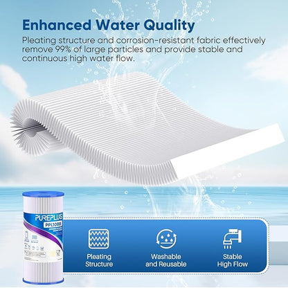 PUREPLUS 50 Micron 10" x 4.5" Extra Coarse Pleated Sediment Filter for Well Water, Replacement Cartridge for GE FXHSC, Culligan R50-BBSA, Pentek R50-BB, DuPont WFHDC3001, W50PEHD，GXWH40L, 4Pack