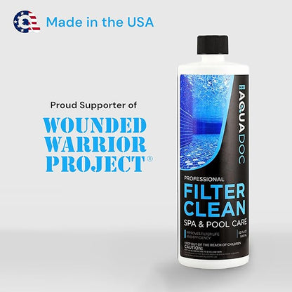 Hot Tub Filter Cleaner Soak, Pool Filter Cleaner & Pool Cartridge Cleaner - Spa Filter Cleaner Soak & Spa Filter Cleaning Solution for HotTub Cartridges. Easy to Use Filter Degreaser | AquaDoc 32oz