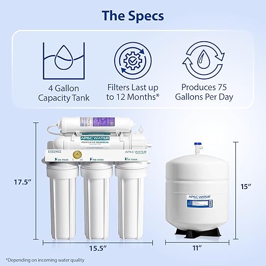 APEC Water Systems ROES-PH75 Essence Series Alkaline Mineral pH+ 75 GPD 6-Stage WQA Certified Ultra Safe Reverse Osmosis Drinking Water Filter System, with Extra High Capacity Pre-Filter Set Stage 1-3