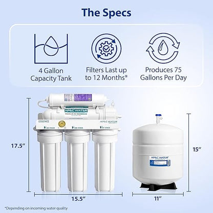 APEC Water Systems ROES-PH75 Essence Series Alkaline Mineral pH+ 75 GPD 6-Stage WQA Certified Ultra Safe Reverse Osmosis Drinking Water Filter System, with Extra High Capacity Pre-Filter Set Stage 1-3