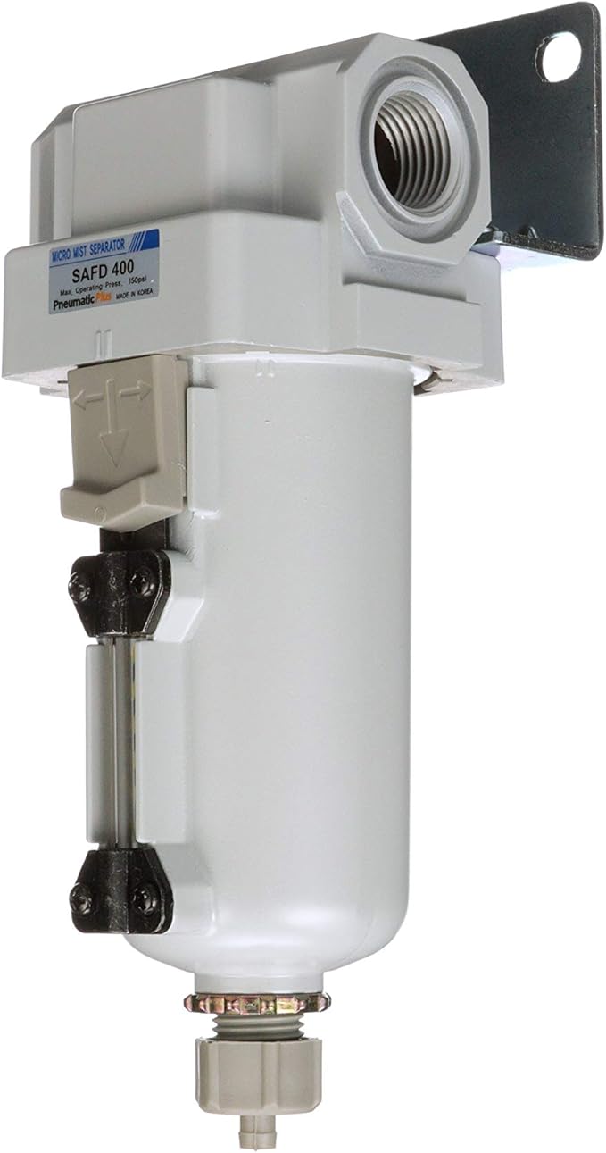 PneumaticPlus SAFD400-N04B-MEP Compressed Air Coalescing Filter, 0.01 Micron 1/2" NPT - Metal Bowl, Manual Drain, Bracket