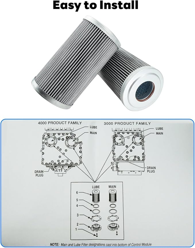 Transmission Filter Kit Fits for Allison 3000-4000, 6 Inch Includes Gaskets and O-Rings, Replace 29548988 29558118 29558329 P560971