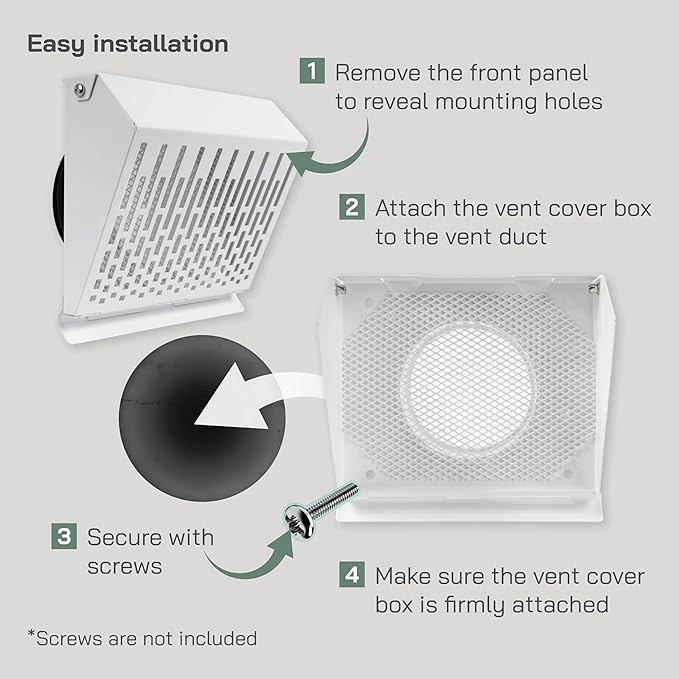 Vent Systems 4" Inch Exhaust Vent Cover with Rubber Gasket - White Galvanized Steel - Robust and Weatherproof Outdoor Air Exhaust Box - Duct or Surface Mounting - Rain and Snow Protection