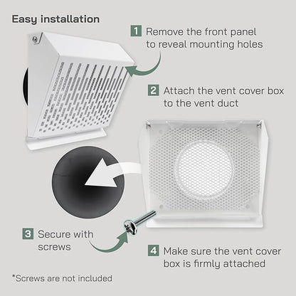 Vent Systems 4" Inch Exhaust Vent Cover with Rubber Gasket - White Galvanized Steel - Robust and Weatherproof Outdoor Air Exhaust Box - Duct or Surface Mounting - Rain and Snow Protection