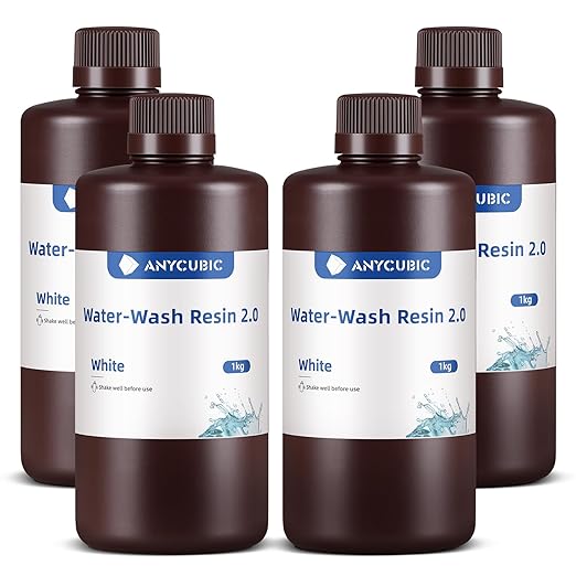 ANYCUBIC Water Washable 3D Printer Resin 2.0 Bundle, 405nm High Precision UV-Curing 3D Resin, Low Shrinkage Photopolymer Resin for LCD Resin 3D Printer (4Packs*1kg White, 4kg in Total)