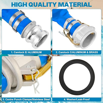 1.5" x 100 Ft Discharge Hose, Heavy Duty PVC Lay Flat Water Backwash Hose,Durable Pool Drain Hose with Aluminum CE Fittings for Water Pump And Filters