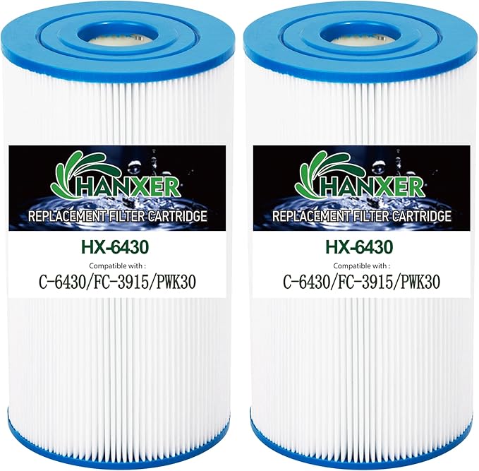 HANXER® PWK30 Spa Filter Cartridge Replaces for Unicel C-6430, Filbur FC-3915, Watkins 31489, P/N0969601, 71825, 73178, 73250, 60301 Hot Springs Spas, 30 sq.ft Drop in Hot Tub Filter, 2 Pack