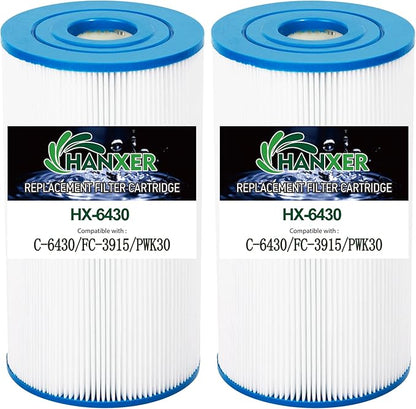 HANXER® PWK30 Spa Filter Cartridge Replaces for Unicel C-6430, Filbur FC-3915, Watkins 31489, P/N0969601, 71825, 73178, 73250, 60301 Hot Springs Spas, 30 sq.ft Drop in Hot Tub Filter, 2 Pack