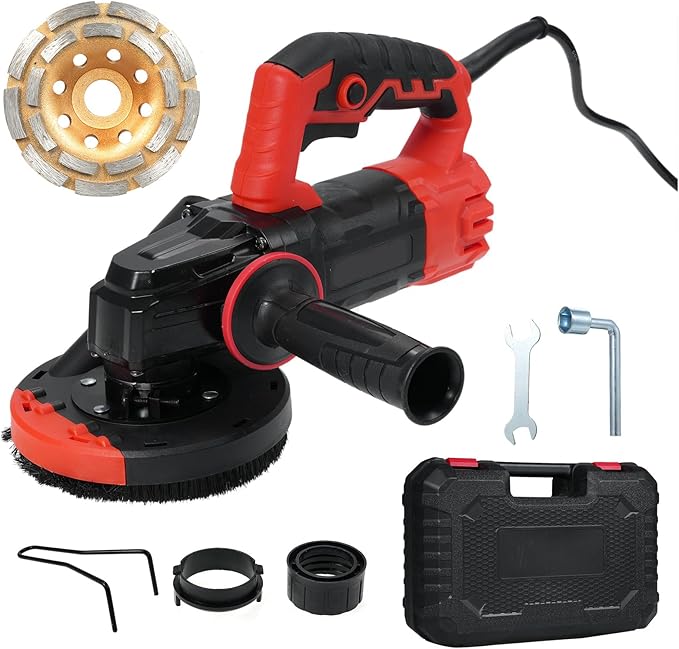 Small Portable Industrial Floor Wall Polisher Handheld Grinding Polishing Machine Concrete Grinder Concrete Surface Planer Dust Extraction Shroud 1200W Motor 9000RPM Auxili