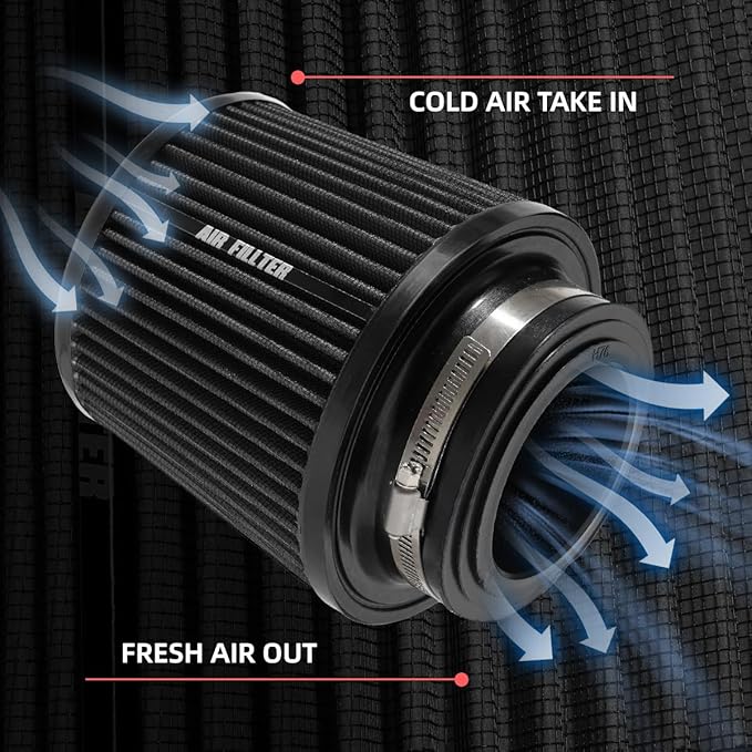3" 3.5" 4" Inlet Car Replacement Cold Air Intake Filter 76mm 89mm 102mm 3 Sizes in 1 High Flow Performance Cone Air Filter (Black)