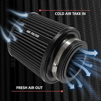 3" 3.5" 4" Inlet Car Replacement Cold Air Intake Filter 76mm 89mm 102mm 3 Sizes in 1 High Flow Performance Cone Air Filter (Black)