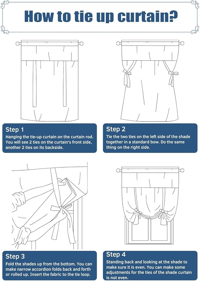 Tie Up Curtains for Windows, Farmhouse Wood Grain Adjustable Balloon Nature Linen Textured Kitchen Curtain, Vintage Country Barn Gate Textured Decorative Tie Up Curtain for Window, 52" x 45"