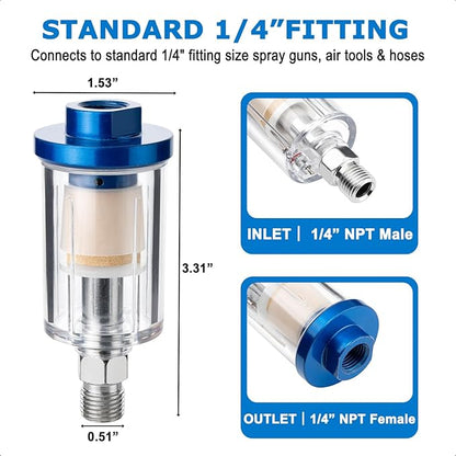 Air Dryer & Water Oil Separator for Compressor, 1/4'' NPT Inline Moisture Filter for Spray Paint Guns, Pneumatic Tools & Air Line (2 Pack)