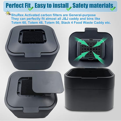 Trash Can Odor Absorbing Filter Refills for Joseph Joseph Intelligent Waste Compost Bin Food Waste Caddy, Charcoal Deodorizer Compatible with Trash Cans with Filter Compartment (6-Pack)