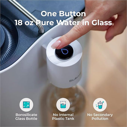 Bluevua RO100ROPOT-Travel Reverse Osmosis System Countertop Water Filter, Compact 6-Stage Filtration with UV, Includes Glass Bottle, Portable Water Purifier for Home & Travel, White
