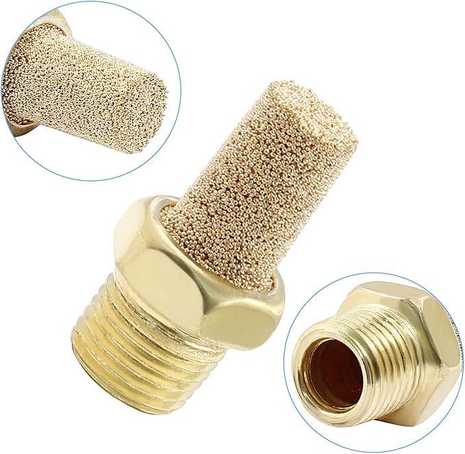 10 Pack 1/8" Male Thread Pneumatic Brass Exhaust Muffler Filter Air Pneumatic Mufflers Air Line Fitting Hex Sintered Silencer