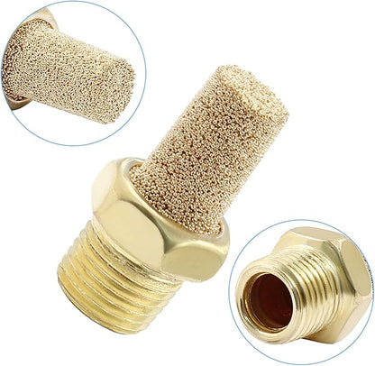 10 Pack 1/8" Male Thread Pneumatic Brass Exhaust Muffler Filter Air Pneumatic Mufflers Air Line Fitting Hex Sintered Silencer