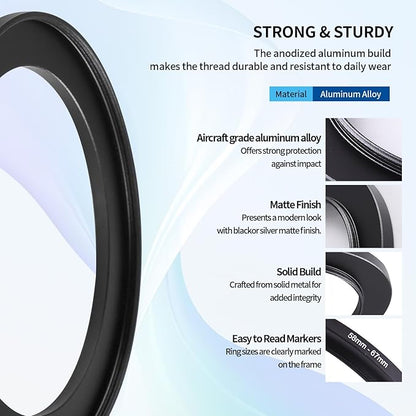 58-67mm Step-Up Ring Adapter, 58mm to 67mm Step Up Filter Ring for 58mm Lens Mount 67mm for DSLR Lenses and ND UV CPL IR Filters （58-67mm）