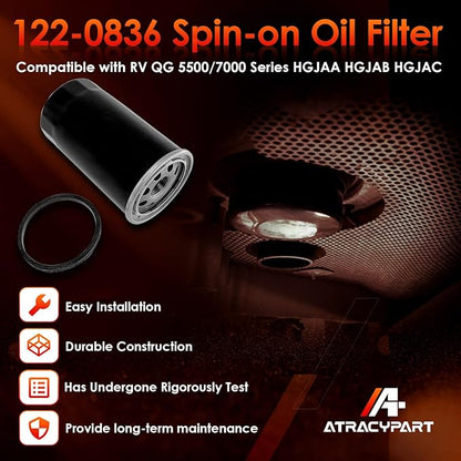 122-0836 Oil Filter │Replacement For RV QG 5500/7000 Series HGJAA HGJAB HGJAC Spin-on │Replaces# 01220836, B7238, PH2875, PH10027