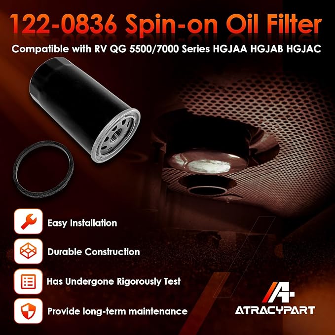 122-0836 Oil Filter │Replacement For RV QG 5500/7000 Series HGJAA HGJAB HGJAC Spin-on │Replaces# 01220836, B7238, PH2875, PH10027 (Set of 2)