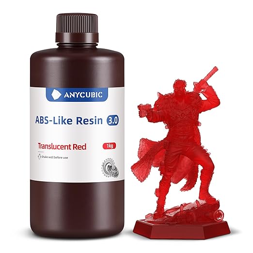 ANYCUBIC ABS-Like Resin 3.0, Upgraded 14K 3D Printer Resin with Enhanced Strength and Toughness, High Precision, Low Odor, Wide Compatibility for All LCD Resin 3D Printers (Clear Red, 1kg)