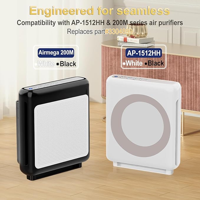 Upgraded AP-1512HH Filter Replacement Set for Coway Airmega AP-1512HH and Airmega 200M air Purifier,2 HEPA Filter+8 Carbon Filters,Triple Filtration, 99.7% Particle Capture