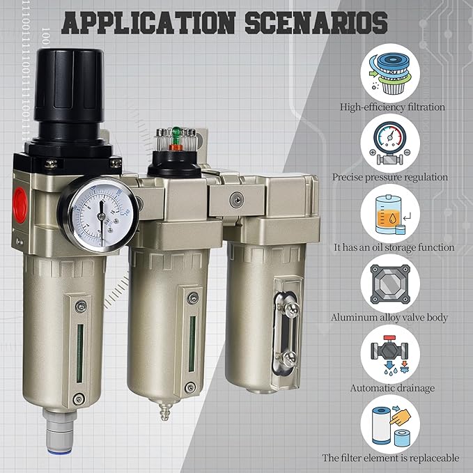 Upgraded 1/2" NPT Industrial Air Dryer for Compressor, 3 Stage Air Compressor Water Separator System, Particulate Filter, Coalescing Filter, Desiccant Dryer & Air Regulator,Auto Drain