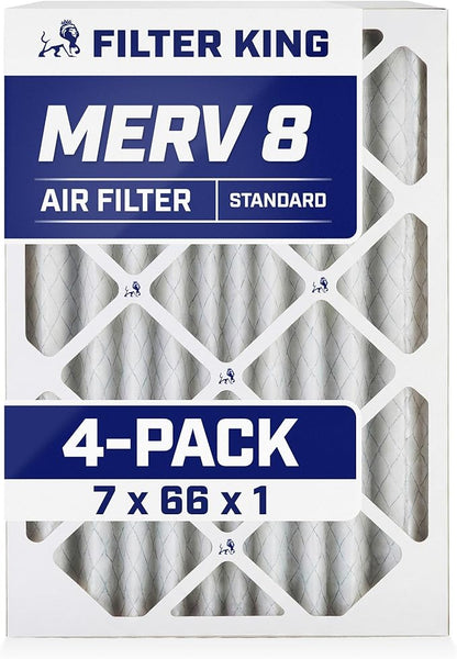 Filter King 7x66x1 Air Filter | 4-PACK | MERV 8 HVAC Pleated A/C Furnace Filters | MADE IN USA | Actual Size: 7 x 66 x .75"