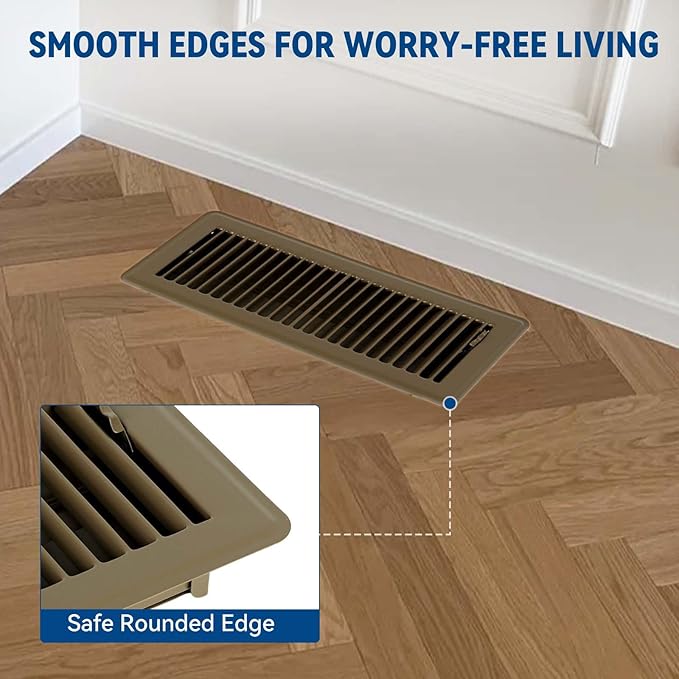 4" x 10" Floor Register Vent Covers 4-Pack, Walkable Powder-Coated Metal Vent Covers with Adjustable Airflow, Curved Safe Edges for Floor/Wall, Brown