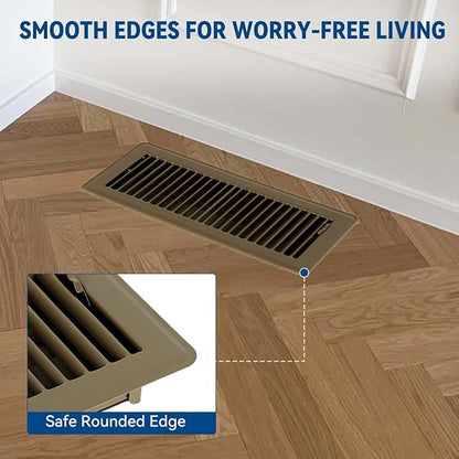 4" x 10" Floor Register Vent Covers 4-Pack, Walkable Powder-Coated Metal Vent Covers with Adjustable Airflow, Curved Safe Edges for Floor/Wall, Brown