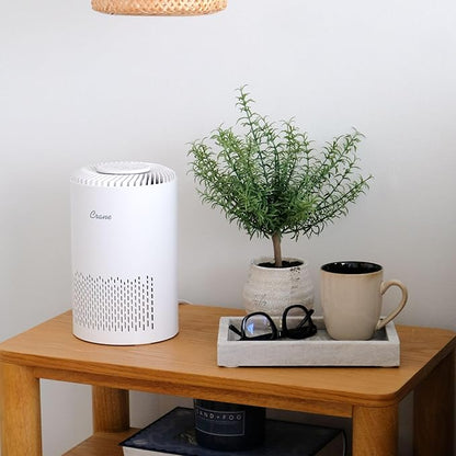 Crane True HEPA Air Purifier for Home, Bedroom, and Dorm Room, Up To 150 Sq Ft Small Air Purifier for Dust, Smoke, Dander, Bedroom Essentials, Features 4-8 Hour Timer, Night Light, Aroma Tray